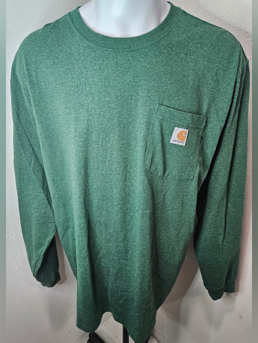 Carhartt Men's Long Sleeve Pocket T-Shirt Green Loose Fit Crew Neck XL
